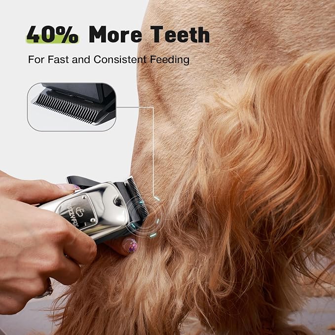 Dog Grooming Kit Dog Clippers for Grooming for Thick Curly Coats | Low Noise Pet Paw Trimmer with Qiuet Nail Grinder Rechargeable Stainless Steel Hair Trimmer for Heavy Coats Dogs Cats