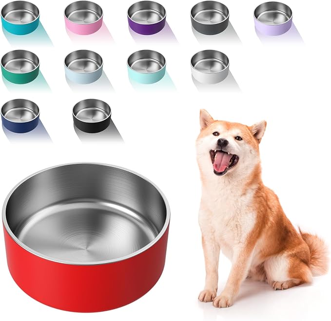 Dog Bowl, Stainless Steel Dog Food and Water Bowl with Non Slip Quiet Bottom, Easy to Clean, Dishwasher Safe, 40oz, Red