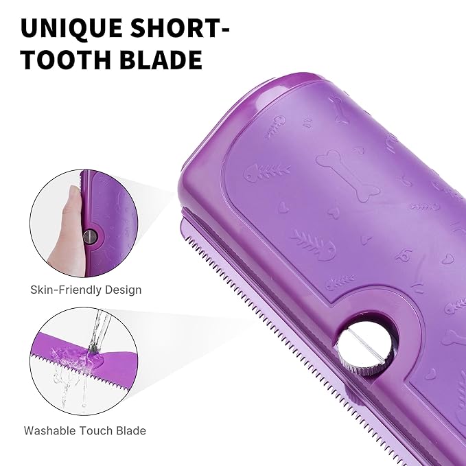 Dog and Cat Deshedding Brush, Purple | For dog and cat grooming, replaceable shedding blade, helps remove loose fur from short and medium coats