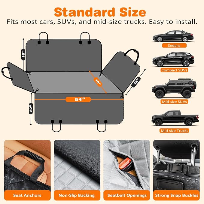 URPOWER Dog Car Seat Cover for Pets 100% Waterproof Seat Cover Hammock 600D Heavy Duty Scratch Proof Nonslip Durable Soft Back Seat Covers for Cars and SUVs