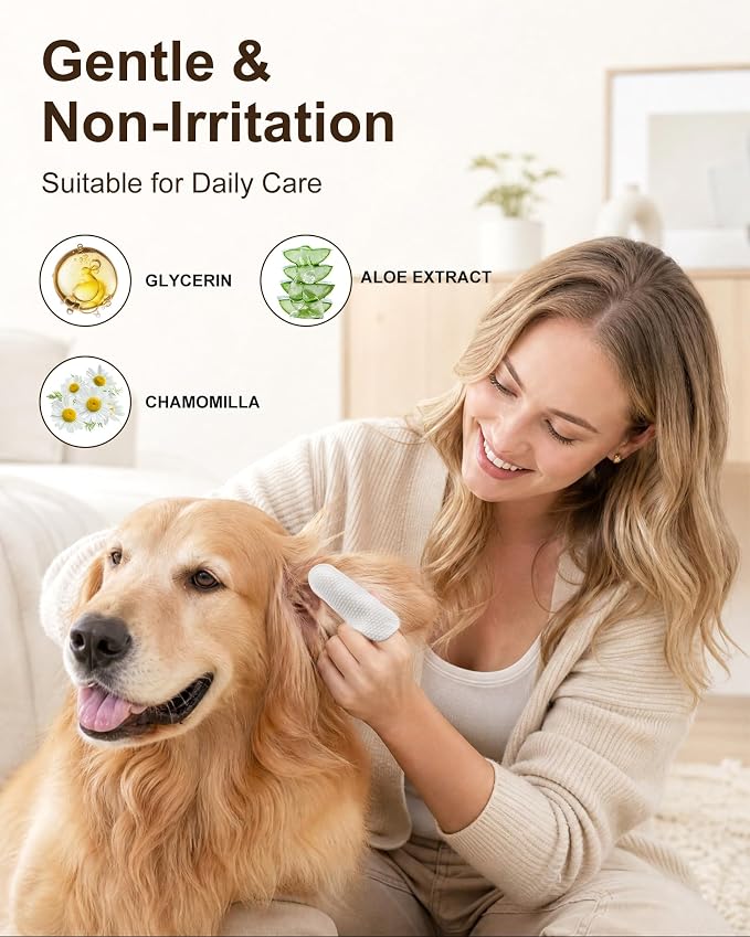 Dog Ear Cleaner Solution with Finger Wipes 8 oz Each 2 Bottles | Dog Ear Wipes For Floppy Ears, Fast Deodorizing Dog Ear Wash After Bath & Swimming Rainy Walk, Unscented Dog Wipes