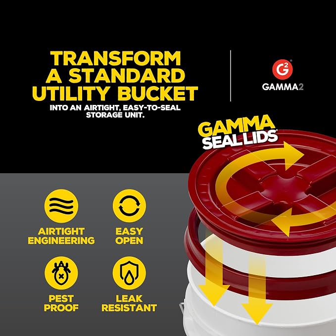 GAMMA2 Gamma Seal Lid - Pet Food Storage Container Lids - Fits 3.5, 5, 6, & 7 Gallon Buckets, Red, Made in USA