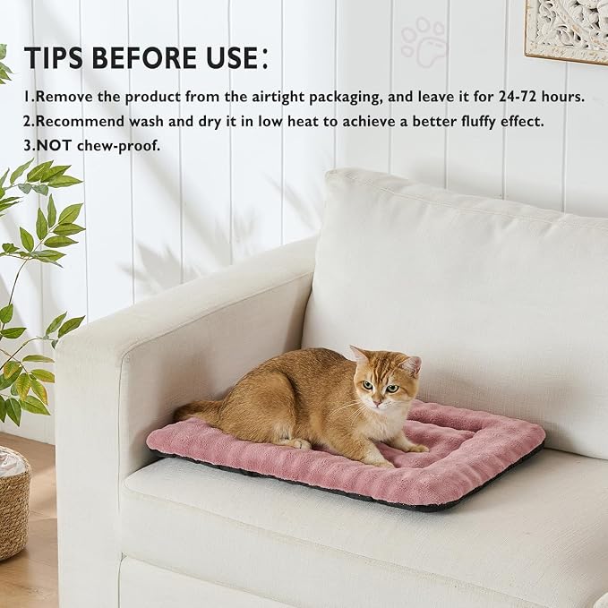 Pet Bed Mat Crate Pad for Cats Small Dogs, Dusty Pink, 24"x 18" | Washable Soft Pet Sleeping Mat, Puppy Cat Kitten Cushion with 3D Bubble Pattern