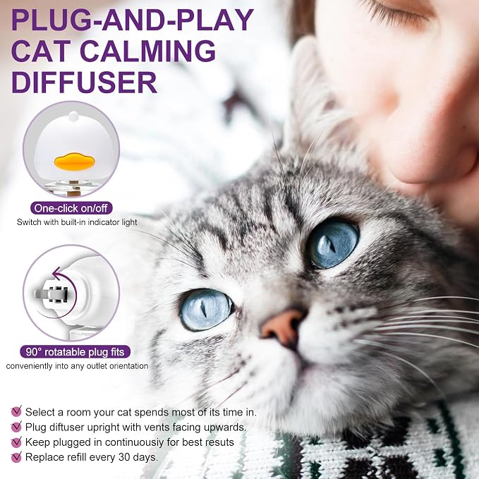 SLE Cat Pheromones Calming Diffuser: 1 Cat Calming Diffusers & 3 Refills, Relieve Anxiety Stress Reduce Spraying Fighting and Scratching Fits All Cats & Kittens