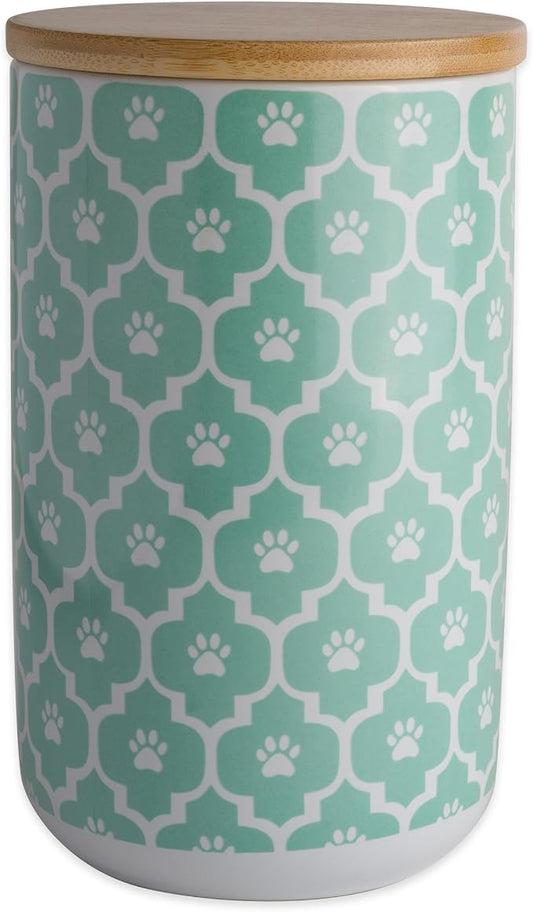 Bone Dry Lattice Pet Treat Jar with Bamboo Lid, Dishwasher Safe, Canister, 4x6.5", Aqua