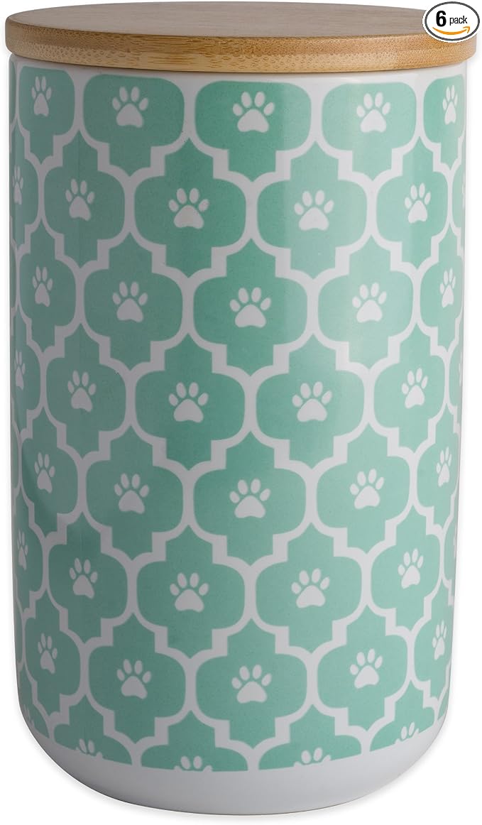 Bone Dry Lattice Pet Treat Jar with Bamboo Lid, Dishwasher Safe, Canister, 4x6.5, Aqua (Pack of 6)