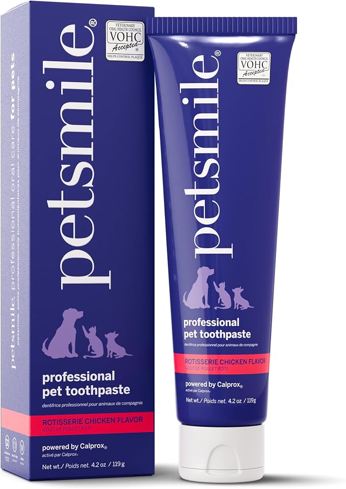 Petsmile Professional Pet Toothpaste for Cats & Dogs - VOHC Accepted Toothpaste - Clinically Proven to Control Plaque & Tartar Calprox Formula (Rotisserie Chicken, 4.2 Oz)