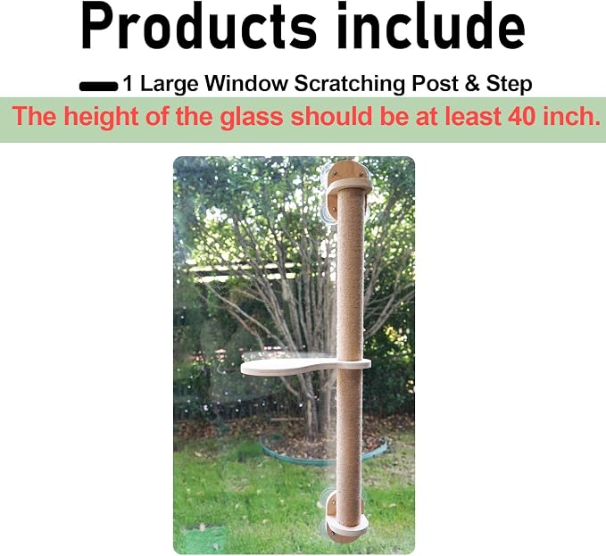 38.5in Scratching Post with Window Shelf Set | Strong Suction Cups, Easy Install，for Climbing, Sunbathing, Napping & Overlooking