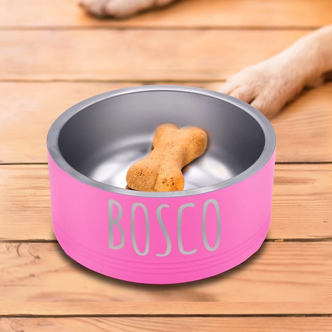 My Personal Memories Custom Personalized Stainless Steel Dog or Cat Bowl for Water and Food - Engraved Pet Bowl with Non Slip Bottom (Large - 64 Ounces, Pink)