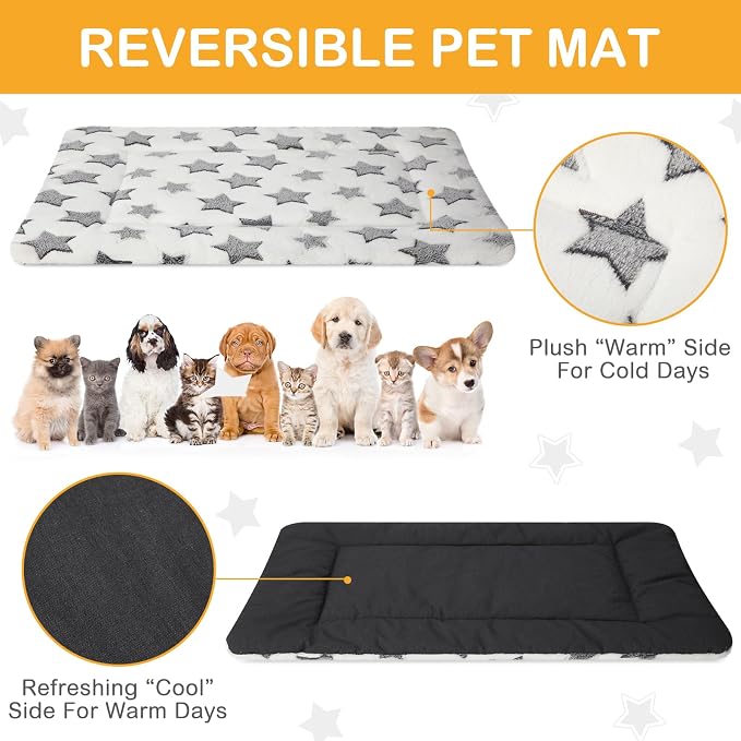 4 Pcs Dog Crate Pads Soft Warm,18 x 24 x 1.6 Inch,Star,White | Ultra Soft Warm Washable Anti-slip Kennel Bed Mat for Pets,Reversible Replaceable,for Small Medium Large Dogs and Cats