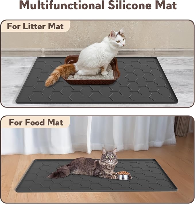 Silicone Cat Litter Mat Large 40" X 28", Easy to Clean, Black | Large Size Waterproof Silicone Mat with Raised Edges, Catch Litter, Protect Floor from Urine, Multi-Use for Dog/Sink/Kitchen