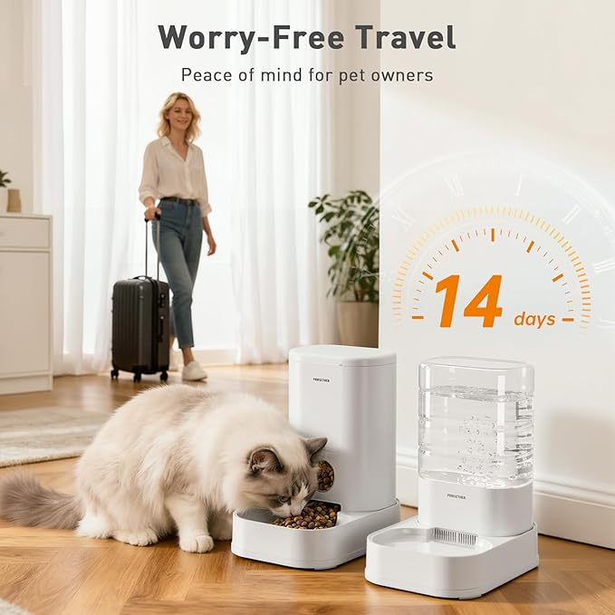 PAWGETHER® 2 Pack Gravity Cat Feeder and Water Dispenser No-Electricity 1 Gallon/3.5L Automatic Cat Feeder and Waterer Dog Water Bowl Dispenser Pet Food Dispenser Puppy Kitten Rabbits