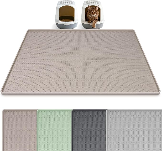 Silicone Cat Litter Mat 47" x 35" Cat Mat for Litter Box, Khaki | Extra Large Cat Litter Trapping Mat for Floor, Waterproof, Non-Slip Kitty Litter Box Mat with Raised Edge, Easy to Clean