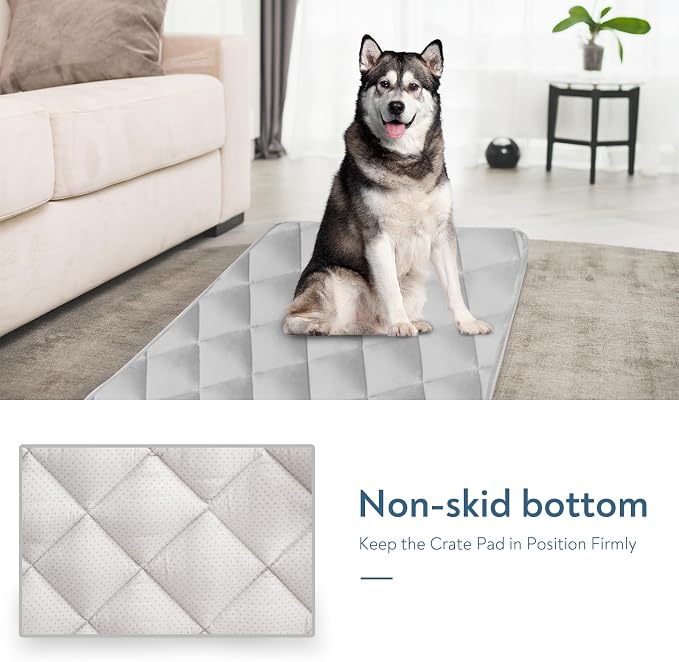 Dog Crate Pad 2 Pack (36" x 23"), Dog Crate Mat with Anti-Slip Bottom, Grey | Fits 36 Inch Crate, Soft, Machine Washable, Kennel Pad