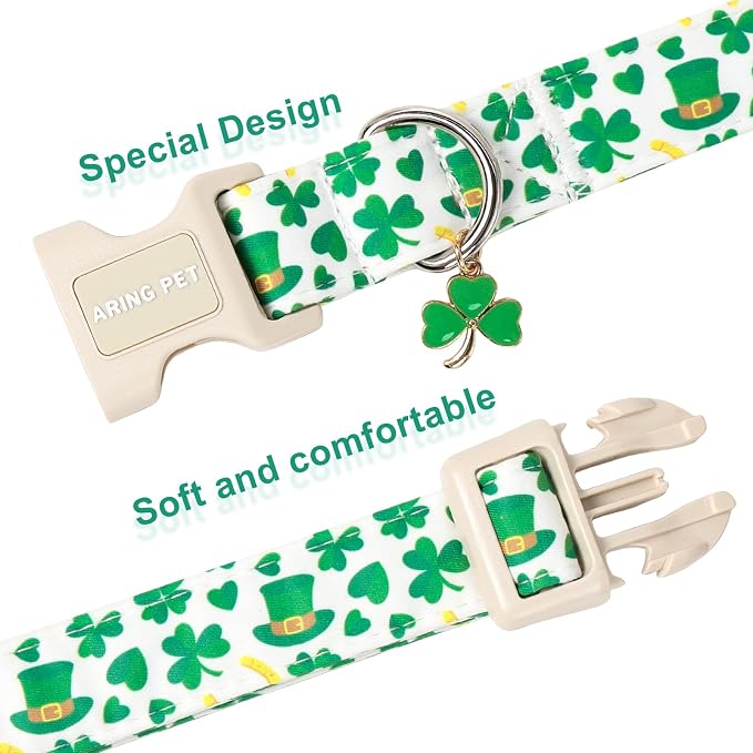 ARING PET St Patrick's Day Collar for Dog, Cute Green Lucky Clover Hat Shamrock Puppy Pet Collars for Small Medium Large Boy Girl Dogs-L