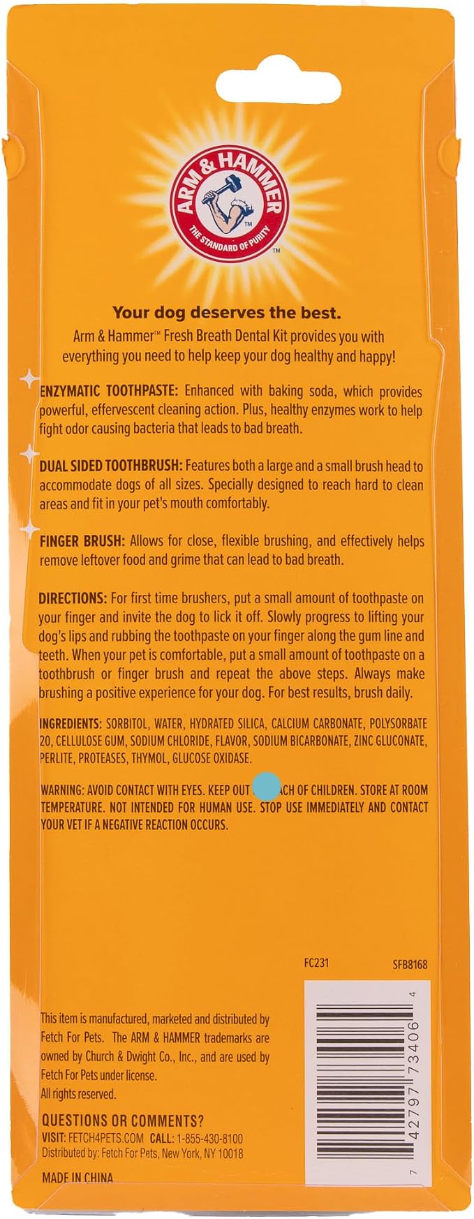 Arm & Hammer for Pets Enzymatic Dog Dental Care Kit, Chicken Flavor Toothpaste with Baking Soda for Plaque, Tartar, and Bad Breath, Double-Sided Toothbrush and Finger Brush Included, 2.5 Oz