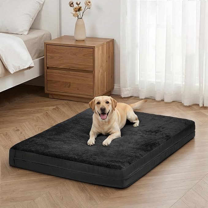 XL Waterproof Dog Bed for Crate, Washable Reversible Pads, 41x27, Black | Kennel Pet Bed for Medium Large Dogs with Removable Cover, Waterproof, Wipeable, Anti-Slip, Outdoor, Black