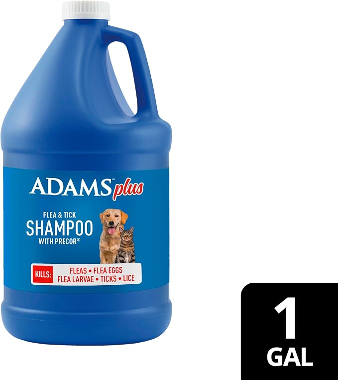 ADAMS Plus Flea & Tick Shampoo with Precor for Dogs, Cats, Puppies & Kittens, Flea Shampoo to Treat Infestations, Kills Ticks, Fleas, Flea Eggs & Lice, Cleans and Conditions Coat, 1 Gallon