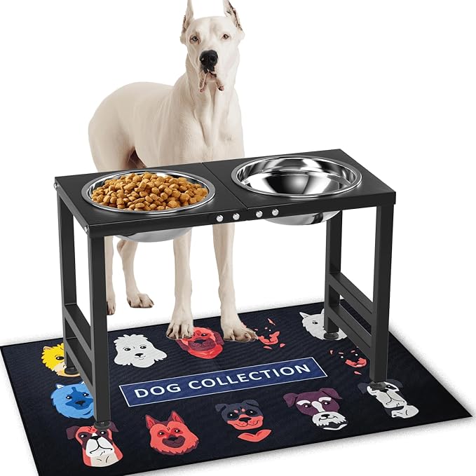 ADENGL Metal Elevated Dog Bowl for Large 𝐋𝐚𝐫𝐠𝐞 Raised Bowl Stand with Sprill Proof Mat and 2000ML Pet Bowls, Food & Water Bowls 16" Tall Dog Feeder for Large Breed