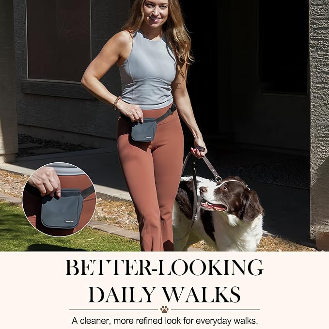 Dog Treat Pouch for Walks & Training, Stylish & Compact Treat Bag | Quick One-Hand Access, 1–1.5 Cup Capacity, Easy-Clean TPU Lining, Magnetic Closure, Rear Pocket for Keys & Essentials