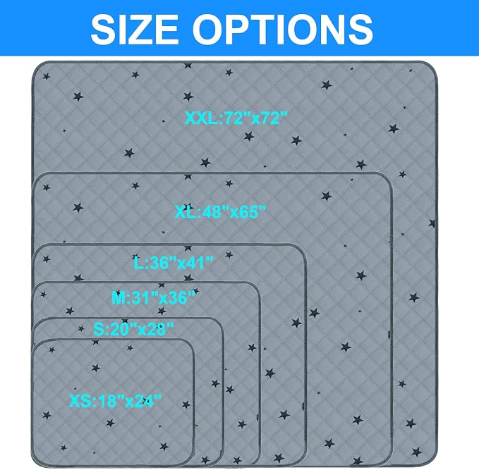 RIOUSSI Reusable Pee Pads for Dogs, Puppies. Washable, Absorbent, Leakproof | Soft Material | Non-Slip Bottom | Ideal for Dog Potty Training | Gray Stars, 36"x72", 2-Pack