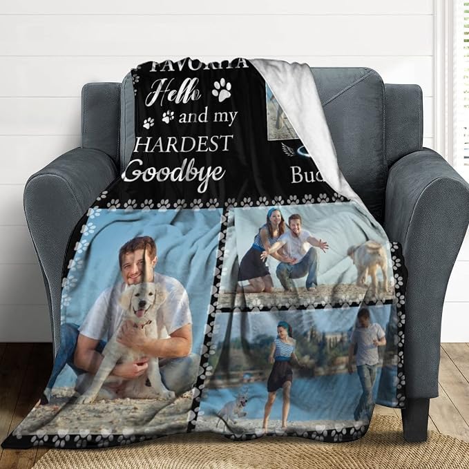 Artsadd Personalized Blanket with Picture in Memory of Dog Cat Custom Photo Blanket Memorial Pet Loss Sympathy Gift