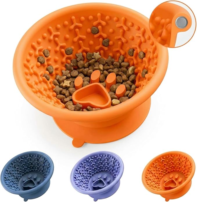 Dog Slow Feeder Lick Bowl to Prevent Fast Eating, Steel Reinforced Rim, Non-Slip Suction Base, BPA-Free Silicone, Dishwasher & Freezer Safe, Helps Extend Mealtime & Keep Dogs Calm(Orange)