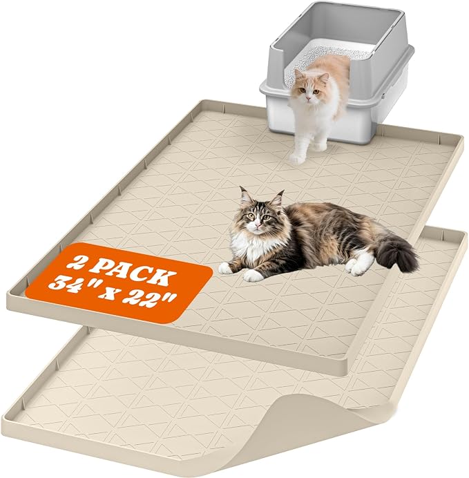 Pawtners Silicone Cat Litter Mat 34 x 22 in, Easy to Clean, 2 Pack | Non-Slip Kitty Litter Mat for Floor, Waterproof & Urine-Proof Cat Litter Mat Litter Trapping Mat, Soft on Kitty Paws