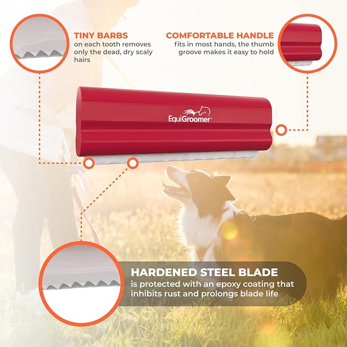 EquiGroomer 5-Inch Undercoat Deshedding Brush for Dogs & Cats, Red | Best for dogs up to 100 lbs and cats of any size, short or long hair, stainless blade, no cutting or pulling