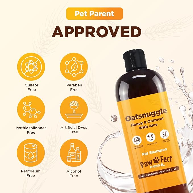 Pawfect Honey & Oatmeal Pet Shampoo, Grooming Shampoo for Dogs, Cats & Pets | A Canadian Company, Improved Formula with Zinc & Aloe, Moisturizing Shampoo for Sensitive Skin, Dry Skin Comfort, 16.9 Oz