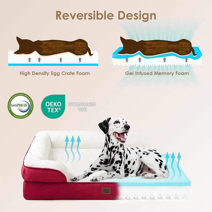 EHEYCIGA Orthopedic Dog Beds for Extra Large Dogs, Waterproof Memory Foam XL Pet Bed with Sides, Non-Slip Bottom and Egg-Crate Foam Big Dog Couch Bed with Washable Removable Cover,Red