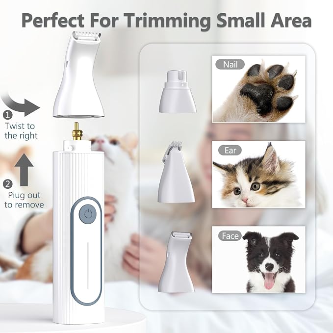 4 in 1 Dog Clippers Grooming Kit and Paw Trimmer for Thick Hair&Coats | 3-in-1 Clipper+Paw Trimmer+Nail Grinder, <60dB Quiet, Cordless,LED Display, 4 Guide Combs, Detachable Titanium-Ceramic Blade