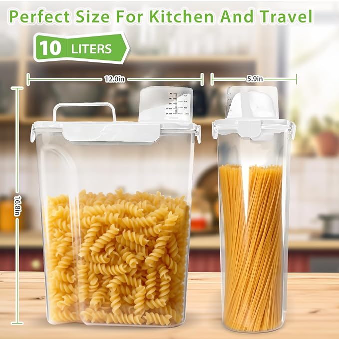 Viretec Rice Storage Container, 15 to 20lb Dry Food Airtight Dispenser, Pet Dog Cat Food Canister, BPA Free Clear Plastic Kitchen and Pantry Organization Bin for Oatmeal, Cereal, Pasta, Flour White