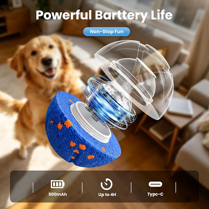 Interactive Dog Toys Dog Ball - Auto Bouncing & Rolling, Chew-Resistant E-TPU Material, 3 Interactive Modes, IPX7 Waterproof, Smart Chase Pet Toy Ball for Medium and Large Dogs (Blue)