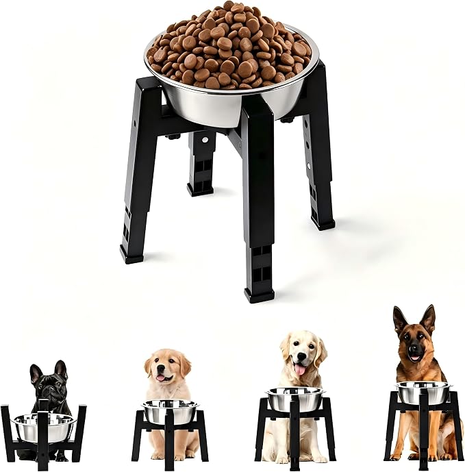 Marchul Elevated Dog Bowl with Stand, 2.5L Stainless Steel Food Bowl, Adjustable Height & Width Raised Feeder with Anti-Slip Stable Base for Medium and Large Dogs, Easy Clean Pet Feeding Station