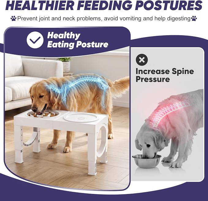 XIAZ Elevated Dog Bowls Large Breed Raised Dogs Bowl Stand Large/Medium Sized Dog Slow Feeder Dogs Bowls Food Water Stands 5 Heights Adjustable 9/11/12/14in Pet Feeder Dish Station