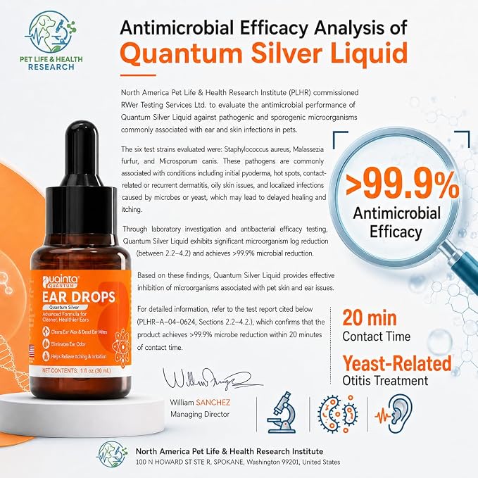 Dog Ear Cleaner Drops for Infection Treatment | Vet Formulated Patented Quantum Silver Water-Based Drops Soothe Ear Itching, Irritation, Cleans Wax, Odor, 2 Pack