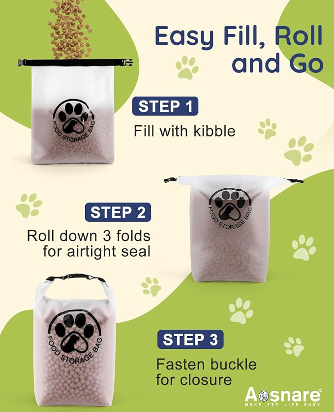 Pet Food Storage Bag for Travel - Transparent Leak-Proof Dog Food Container with Roll-Top Closure, Keeps Kibble Fresh for Camping Trip, Dog Boarding, Weekend Getaways (14 Cups)