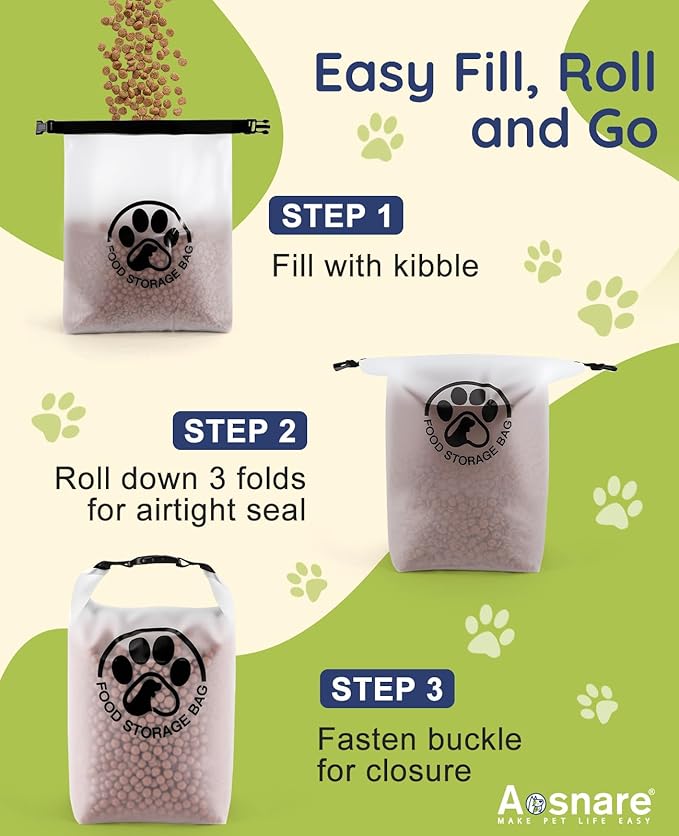 42 Cups Pet Food Storage Bag for Travel - Transparent Leak-Proof Dog Food Container with Roll-Top Closure, Keeps Kibble Fresh for Camping Trip, Dog Boarding and Hiking