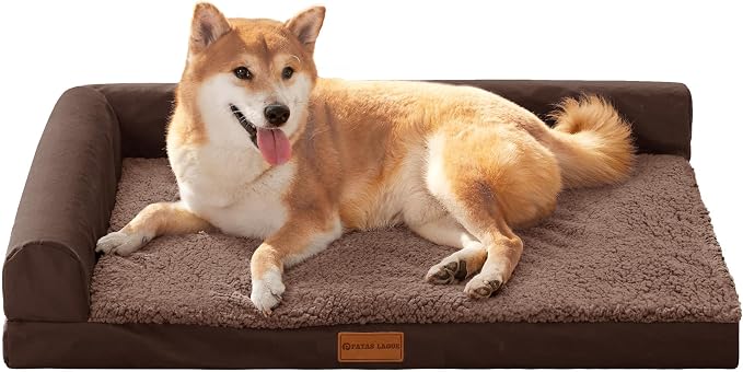 Patas Lague Orthopedic Medium Dog Bed Washable Pet Sofa Bed 30''X20''Brown | 2-Sided Bolster Egg-Crate Foam Dog Couch Medium Size Dogs, Waterproof Removable Washable Cover, Nonskid Bottom Pet Crate Mat