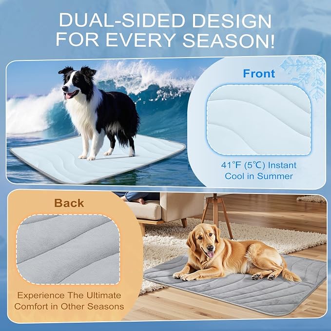 Cozyide Dog Cooling Mat, Q-Max>0.45 Thin Breathable Cooling Mat for Large Dogs, Washable Reversible Dog Pad for Four Seasons, 36" L x 23" W, Ocean Blue