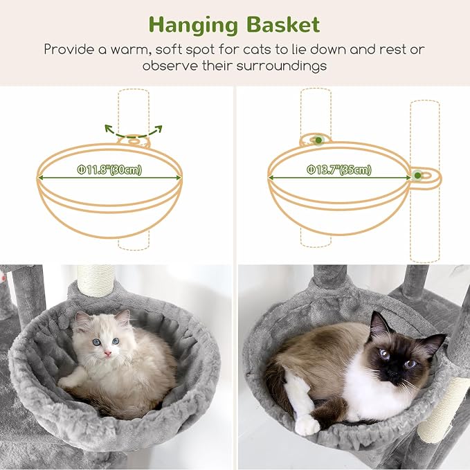 Globlazer Sturdy Extra Large Cat Tower for Indoor Cats, S81C, Light Grey | 81 inch Heavy Duty Cat Tree for Indoor Large Adult with 8 Scratching Post, 2 Cat Condos, 2 Platform