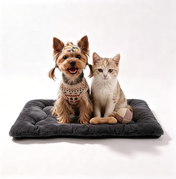 Dog Bed 22" for Metal Crate Pad, Washable Kennel Mat for Small Puppy & Cats | Soft faux rabbit fur, non-slip,machine wash/dry, plush cushioning, for crates, floors & travel, multiple sizes for all breeds