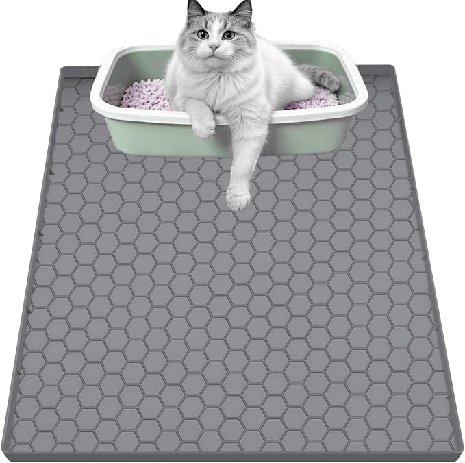 Cat Litter Mat for Litter Box, Silicone Large Cat Litter Trapping Mat - 25x19 in, Waterproof & Non-Slip, Durable & Easy Clean, Grey