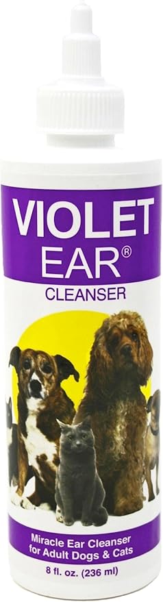Violet Pet Ear Cleaner, 8 oz Provides Immediate Relief from Itching, Irritation, Inflammation and Odor. Ends Chronic Ear Infection Cycle.