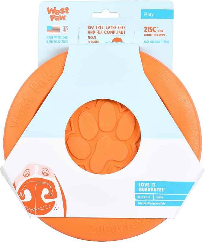 West Paw Zogoflex Zisc Dog Flying Disc, High Flying Aerodynamic Disc for Dogs Puppy – Lightweight, Floatable Disc for Fetch, Tug of War, Catch, Play – Doubles as Food/Water Bowl, Large 8.5", Tangerine