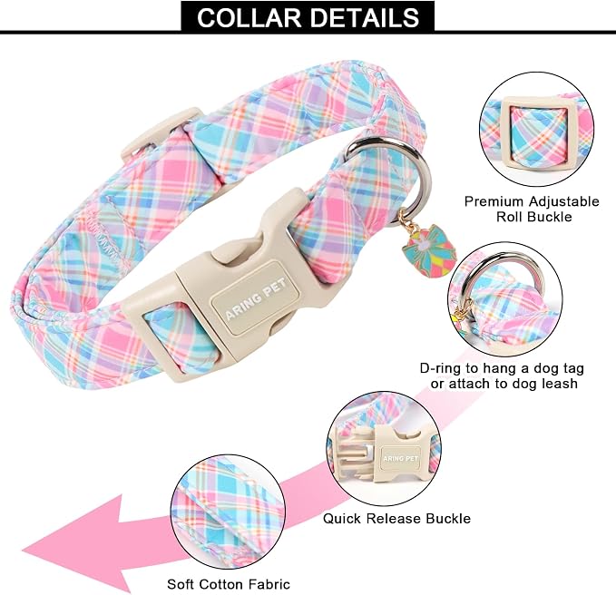 ARING PET Easter Dog Collar, Cute Colorful Plaid Stripe Girl Doggy Collars with Quick Release Buckle for Puppy Small Medium Large Dogs-XS