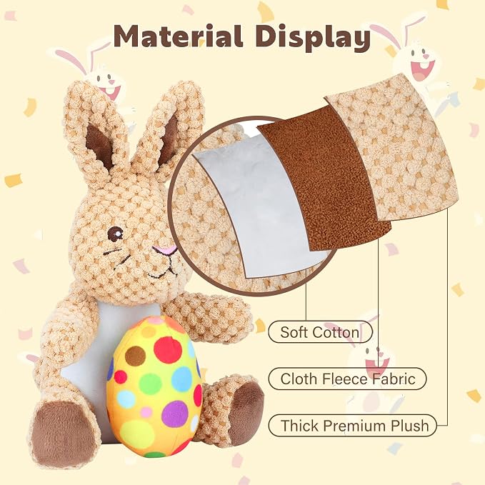 Rypet Stuffed Dog Toys Easter Bunny Dog Toy with Egg,Squeaker Plush Pet Toy with Crinkle Paper Interactive Durable Puppy Chew Toys Dogs Easter Gift for Medium Small Dogs