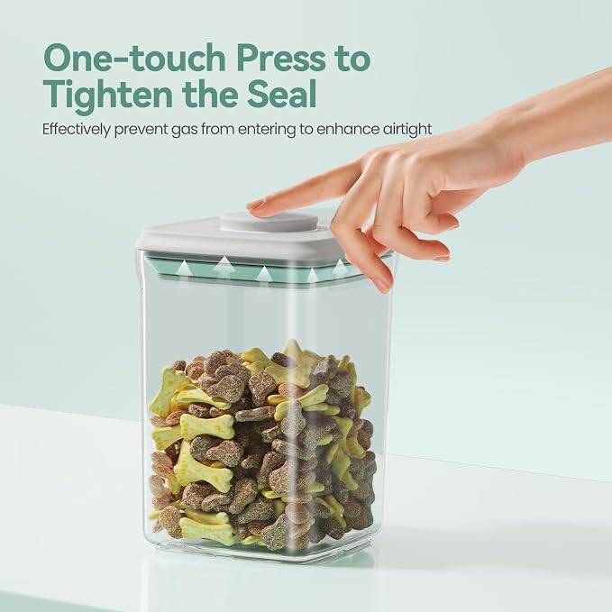 Dog-Cat POP Treat-Airtight jar-Container - 1.3 Qt/1.2 L and 2.2 Qt/2 L (2PC) | Stackable One-Touch Opening | For Snacks Candy Salt Herbs Spices | BPA-Free