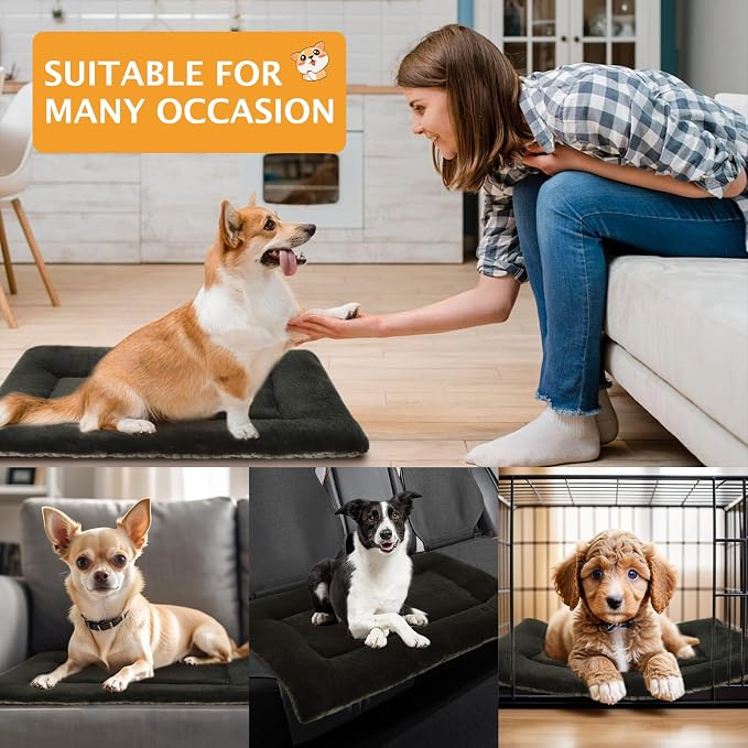 Reversible Dog Bed Mat with Plush and Corn Velvet,Soft Warm Pet Cushion, Dual Purpose Washable Sleeping Mattress Bed for Small Medium Large Dog and Cat XB004 (24"x18", Dark Green)